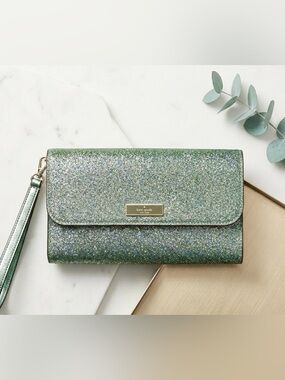 kate spade Glitter Envelope Clutch in Sparkling Sage